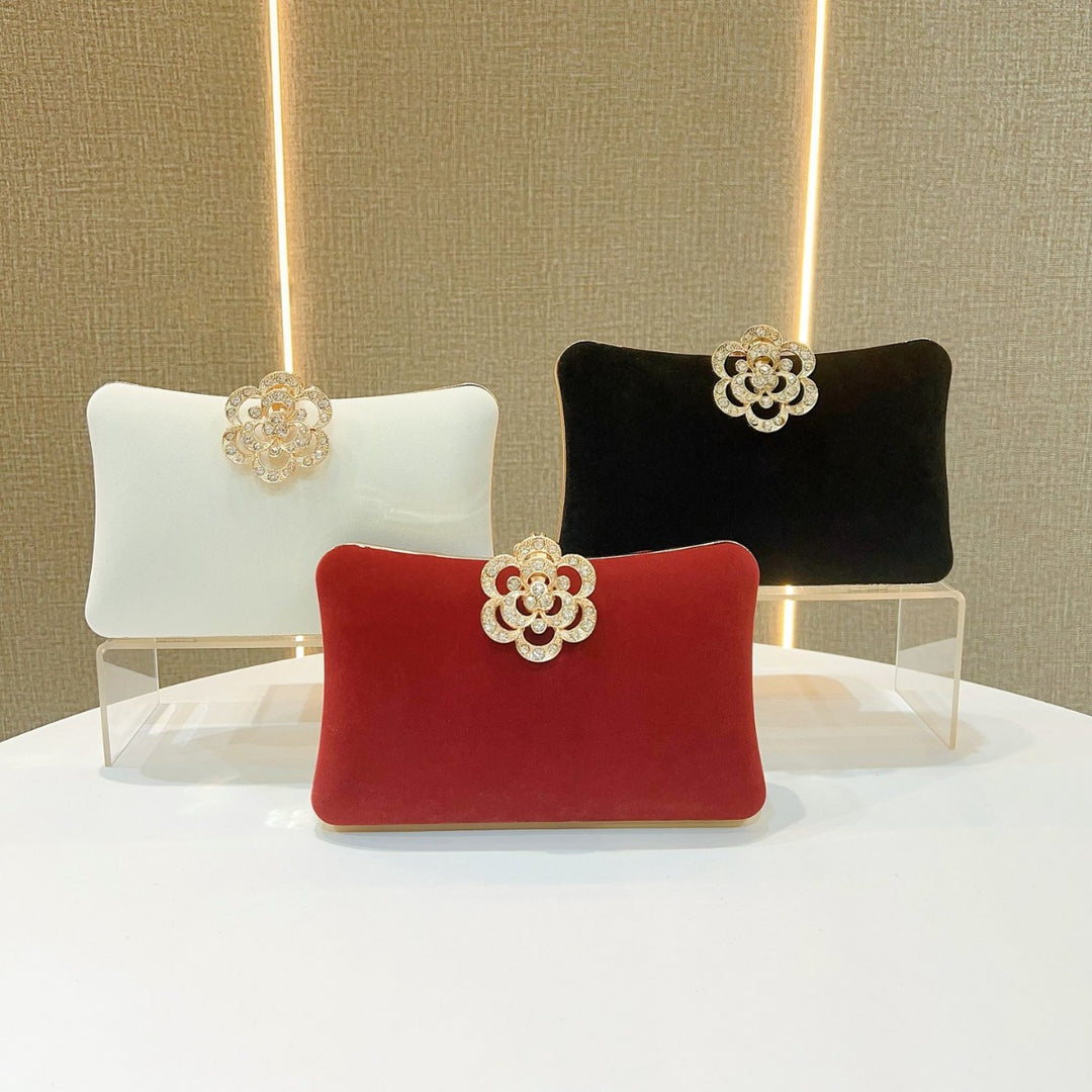 Elegant Floral Brooch Evening Clutch