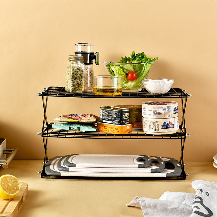 Foldable Kitchen Rack Made of Sturdy Metal Grid Kalsten