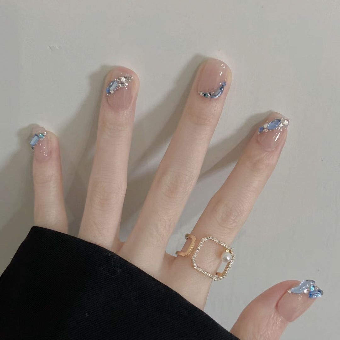 Elegant 3D Crystal-Embellished Press-On Nails