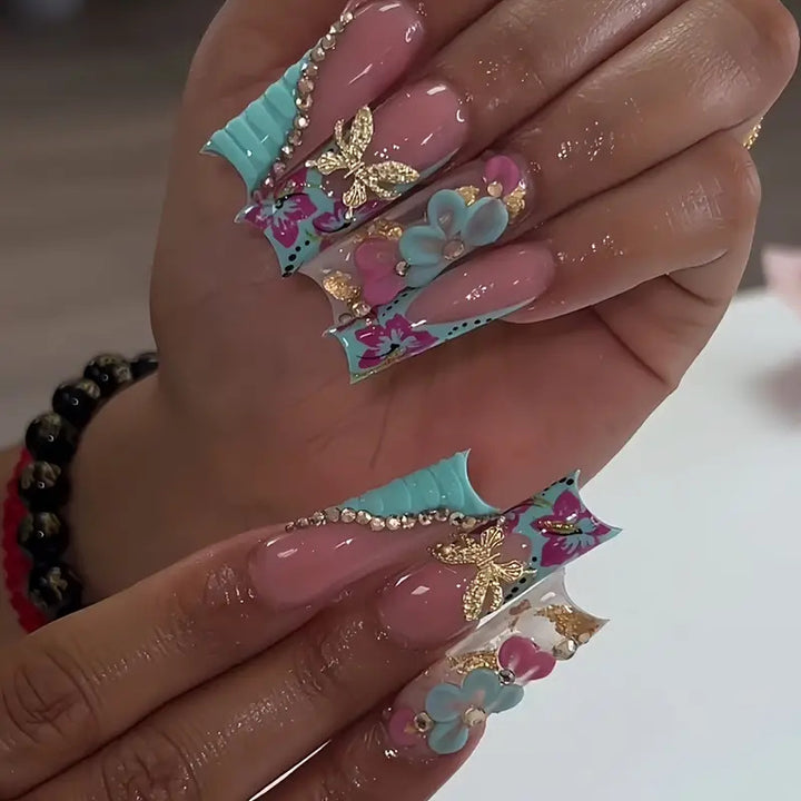 Artistic Floral-Embellished Press-On Nail Set Kalsten