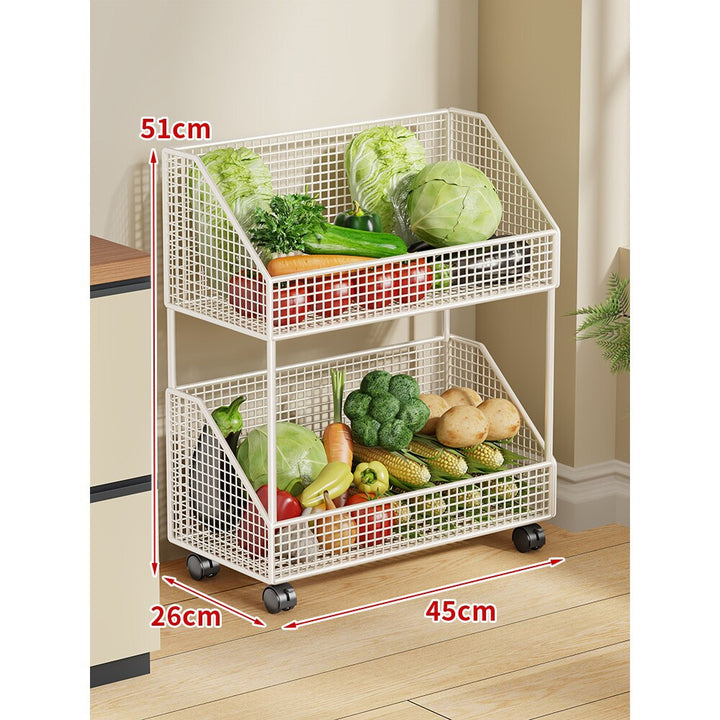 Two-Tier Mesh Rolling Kitchen Produce Storage Cart