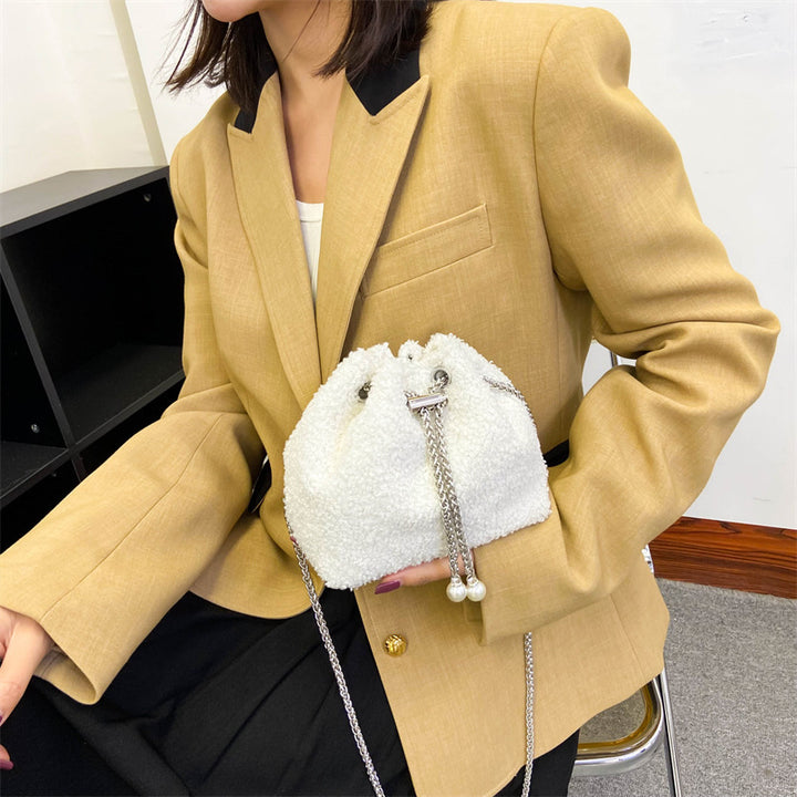 Plush Drawstring Bucket Bag
