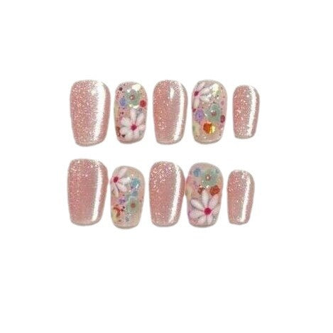 Floral and Glitter Decorative Press-On Nail Set