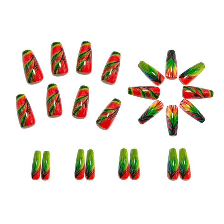Creative artificial nails with tropical leaf design Kalsten
