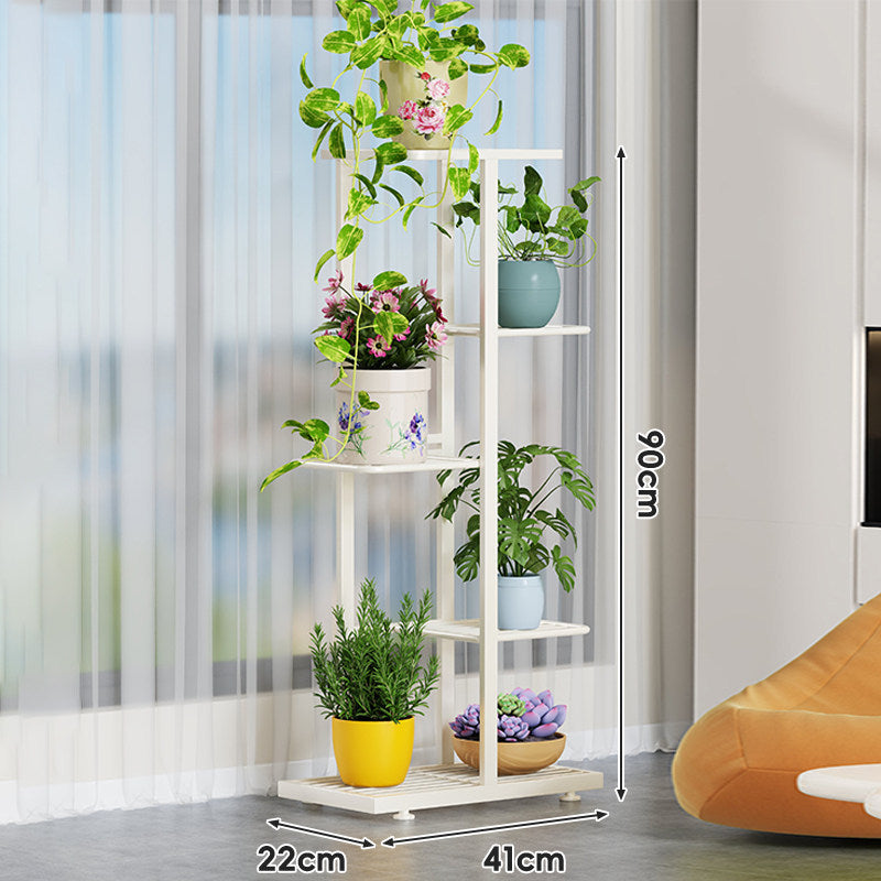 Indoor Multi-Tier Vertical Plant Stand with Slatted Base and Tiered Shelves