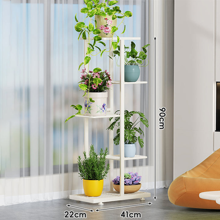 Indoor Multi-Tier Vertical Plant Stand with Slatted Base and Tiered Shelves