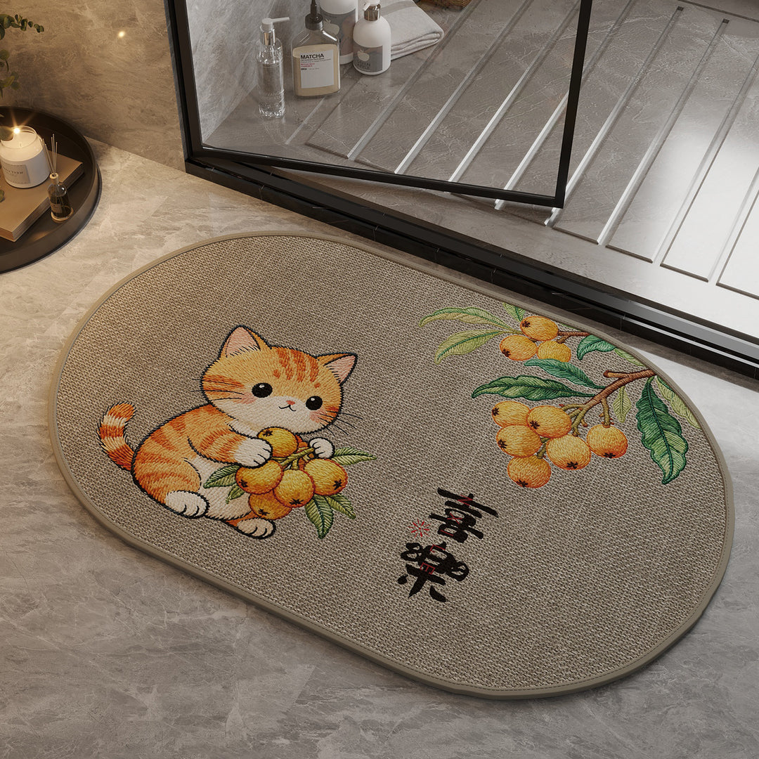 Cat-Themed Oval Bath Mat