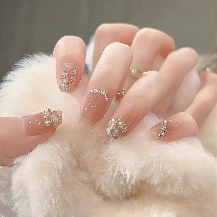 Elegant Press-On Nail Art Set with Pearl Accents Kalsten