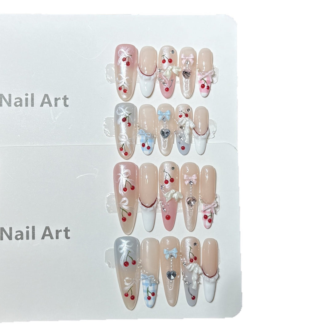 Decorative Press-On Nail Art Set with Charming Cherry Accents Kalsten