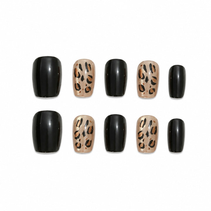 Fashionable leopard pattern artificial nails with glitter accents Kalsten