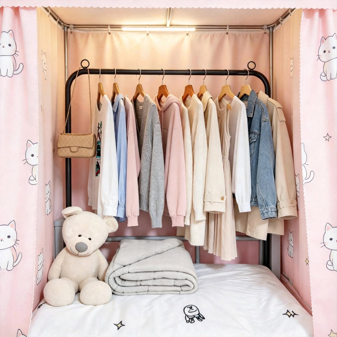 Freestanding Single Rail Clothes Rack with Lower Storage Shelf