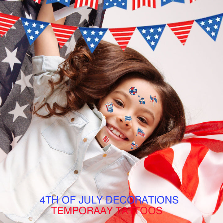 Independence Day illustrated temporary tattoo sheets with assorted patriotic icons skin-safe waterproof Kalsten
