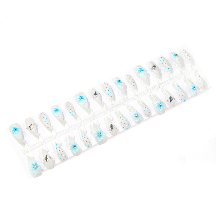 Decorative Press-On Nail Set with Floral and Gemstone Designs