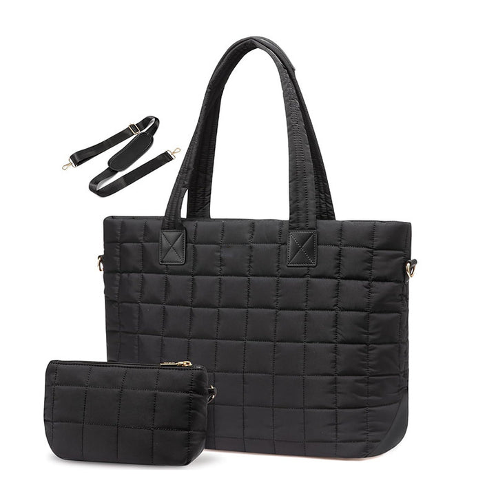 Fashionable quilted tote bag with removable cosmetic pouch Kalsten