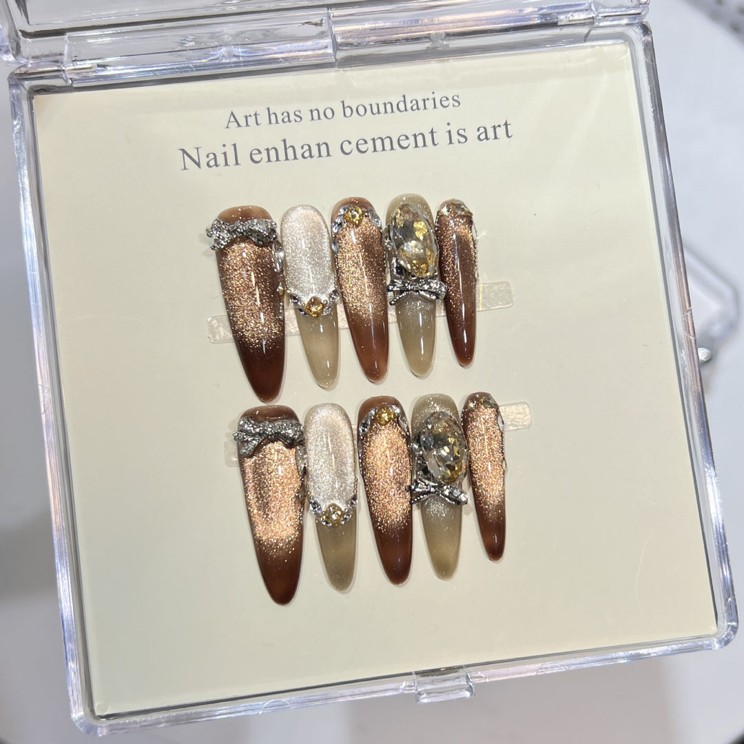 Artistic Stiletto Press-On Nail Set with Gemstone Accents Kalsten