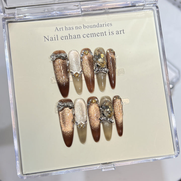 Artistic Stiletto Press-On Nail Set with Gemstone Accents Kalsten