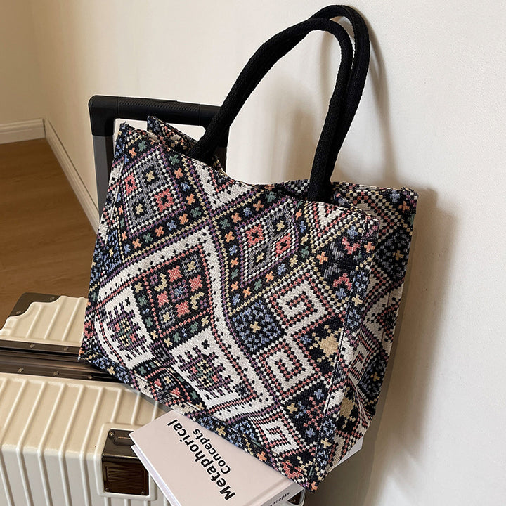 Ethnic Print Canvas Tote Bag