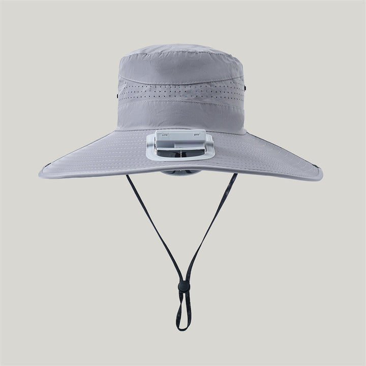 wide-brimmed outdoor sun hat with solar module, quiet mini fan, and adjustable chin strap Kalsten