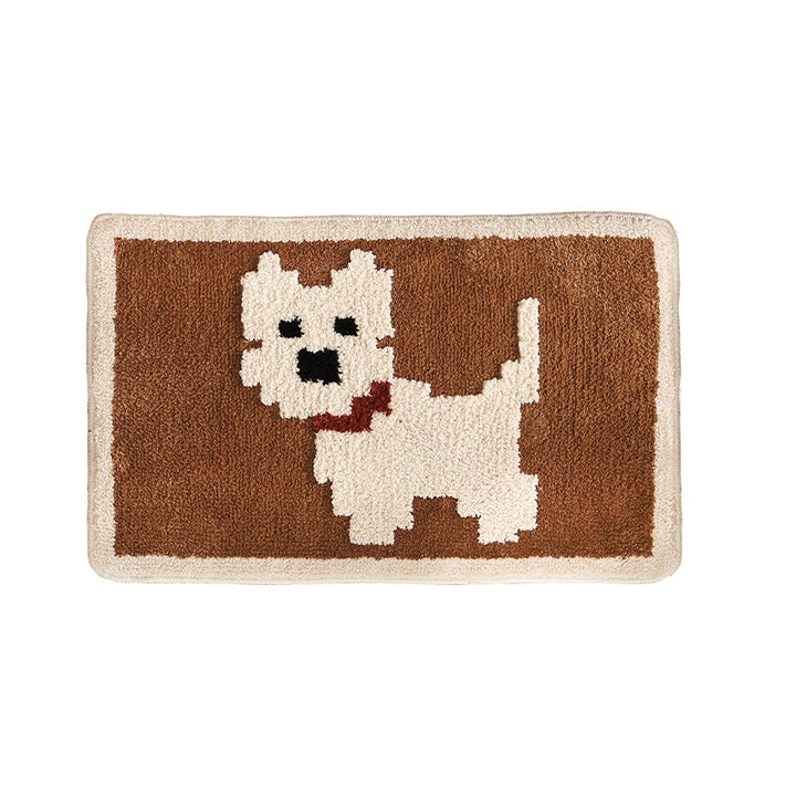 Bath mat with hand-tufted dog motif and slip-resistant latex backing Kalsten