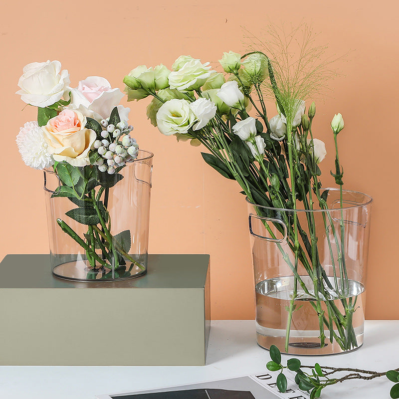 Slim acrylic trash can with integrated grip grooves and non-slip bottom