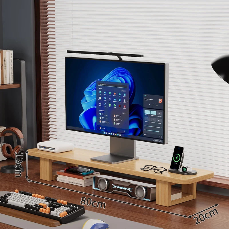 Modern Wooden Monitor Stand with Cable Management Kalsten