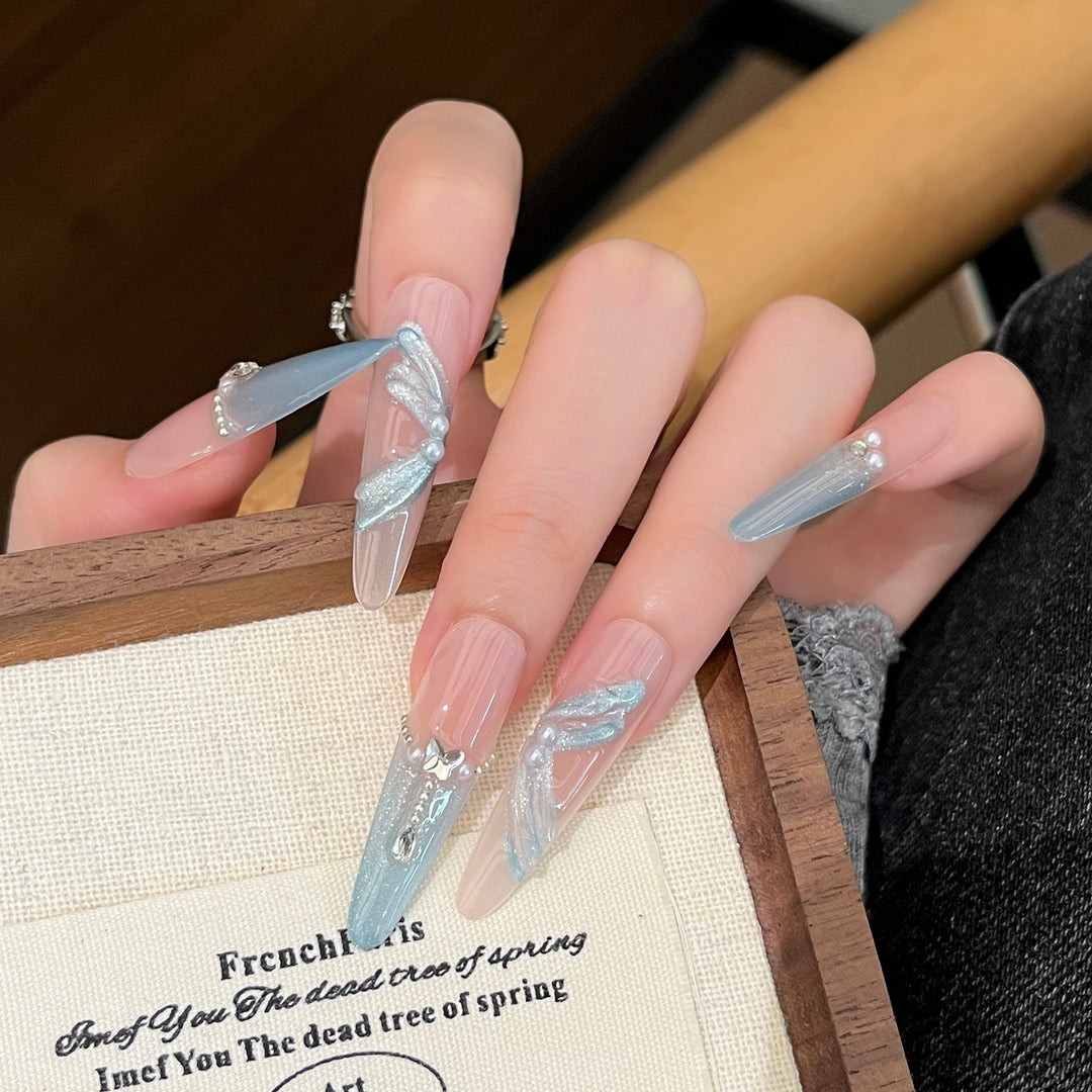 Glamorous Crystal-Studded Stiletto Press-On Nails Kalsten