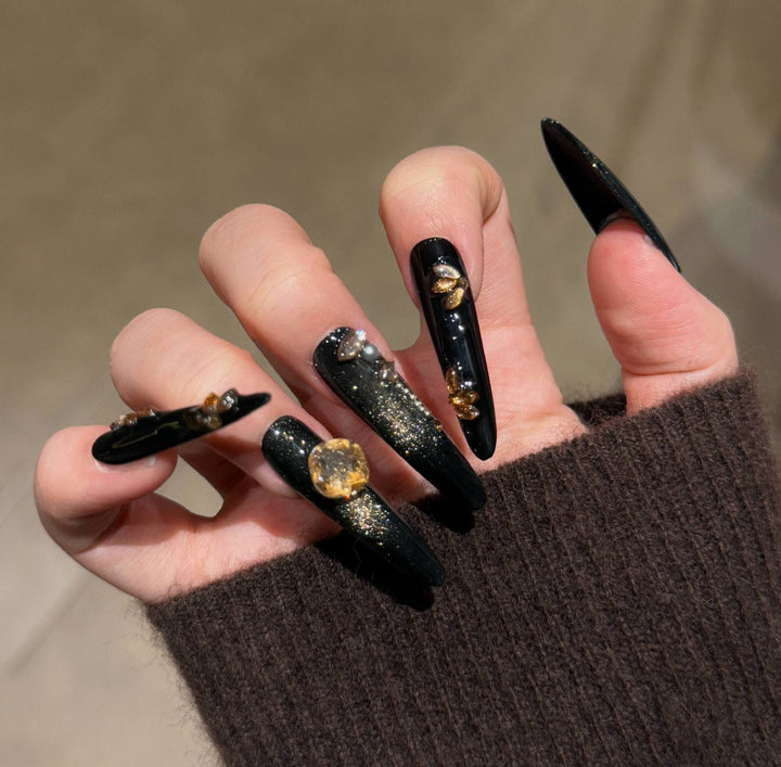 Glamorous Crystal-Studded Stiletto Press-On Nails Kalsten