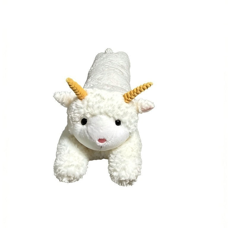 Cuddle roll pillow in sheep look with decorative horns