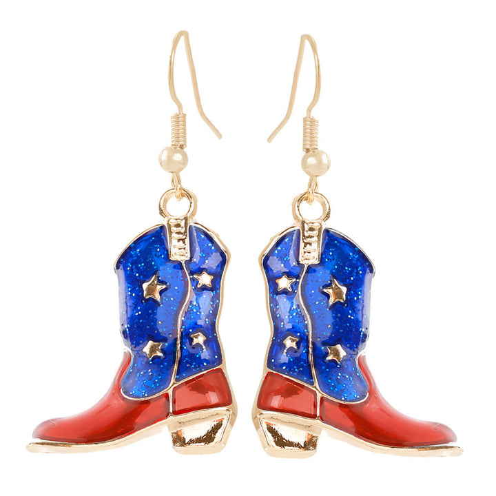 Ladies enamel earrings horseshoe with star stripe motif Kalsten