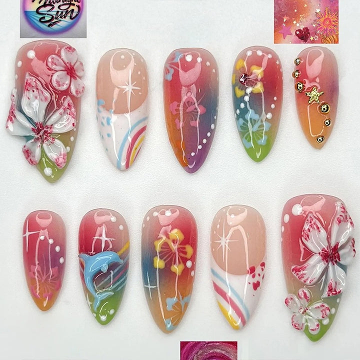 Artificial nail set with various designs and shiny embellishments Kalsten