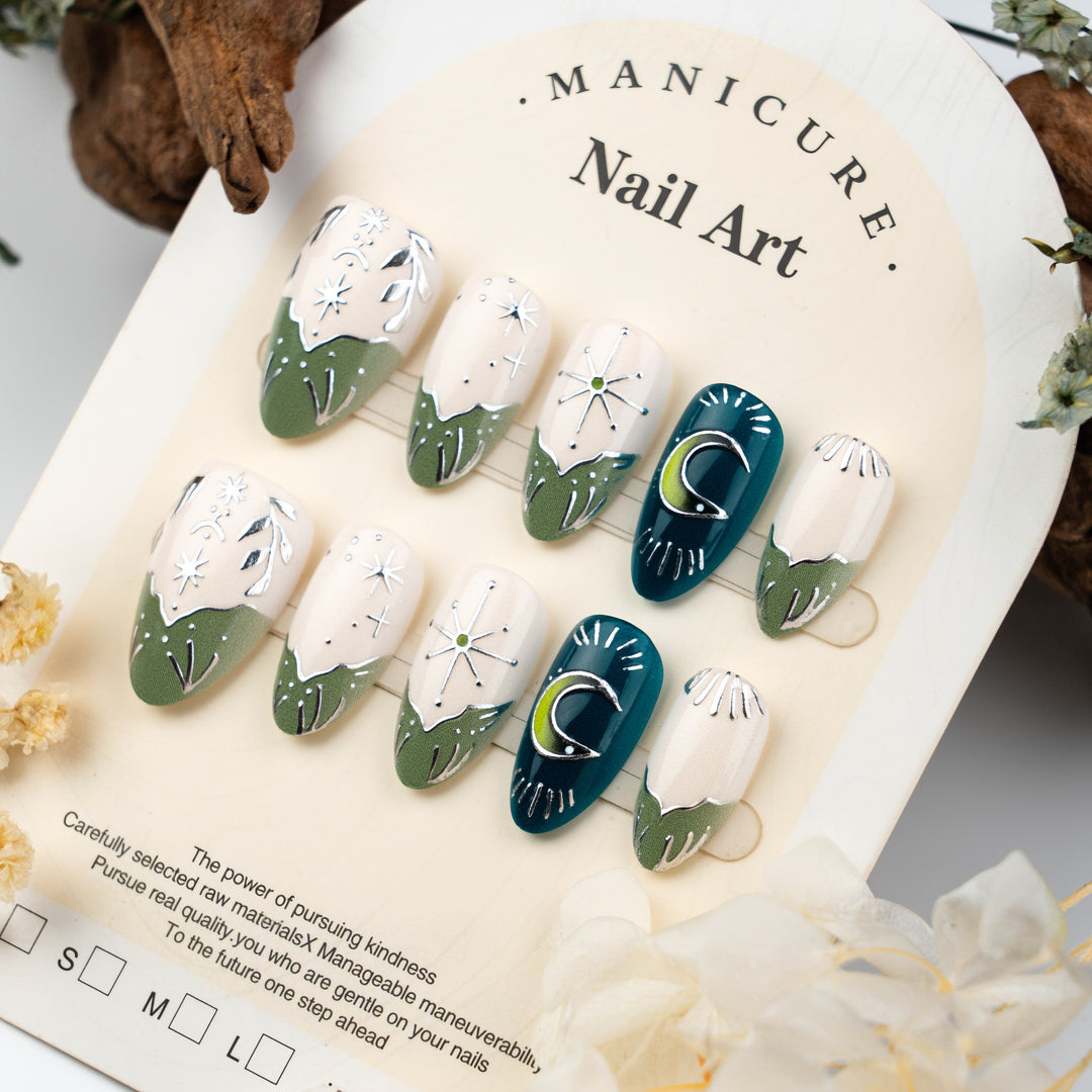 Artistic Nature-Inspired Press-On Nail Art Set
