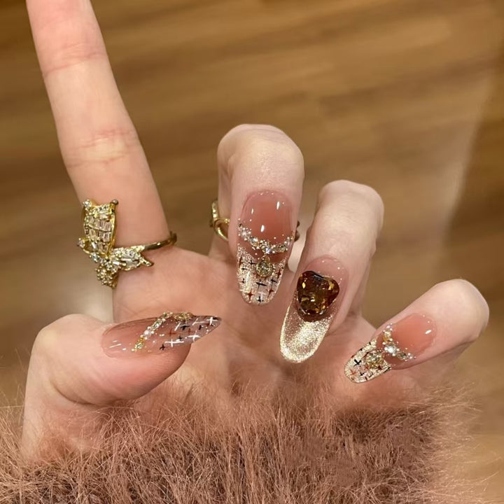 Glamorous Press-On Nail Art Set with Decorative Gems Kalsten