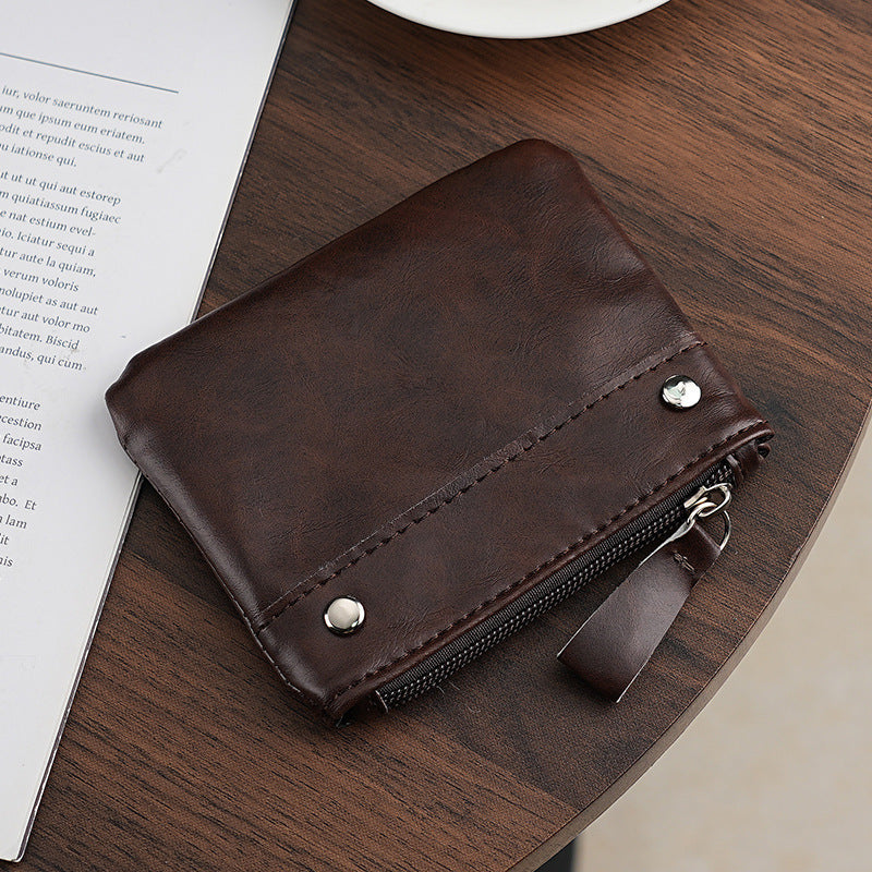 Compact Leather Zip Coin Wallet