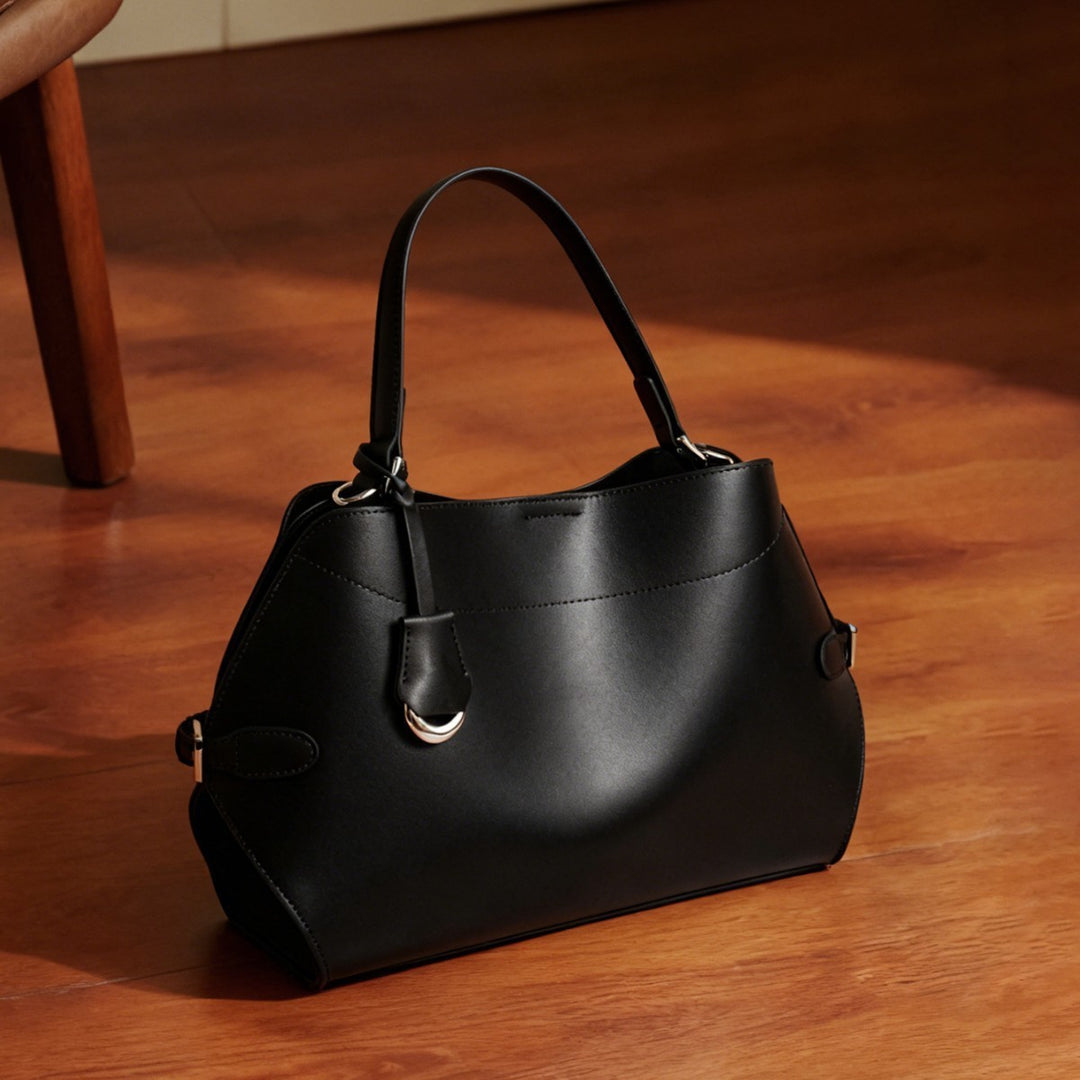 Structured Smooth Leather Top-Handle Tote Bag with Silver Hardware