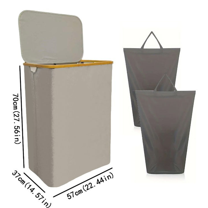 Laundry separation system with bamboo lid and multiple compartments Kalsten