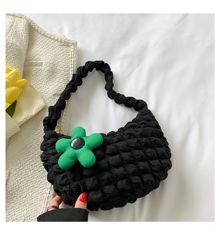 Floral Accent Textured Handbag