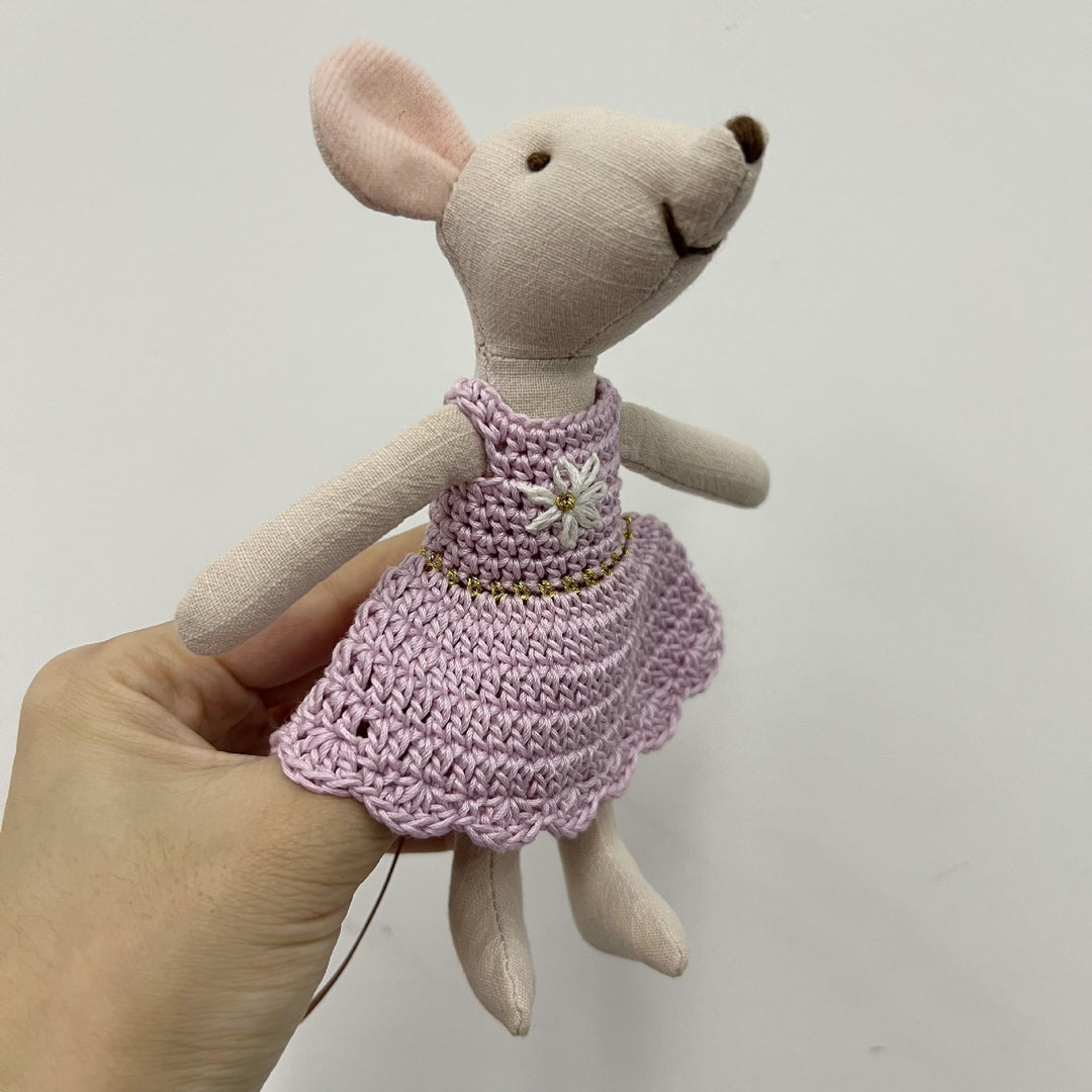 Handmade Linen Bunny Soft Cloth Doll with Embroidered Overalls