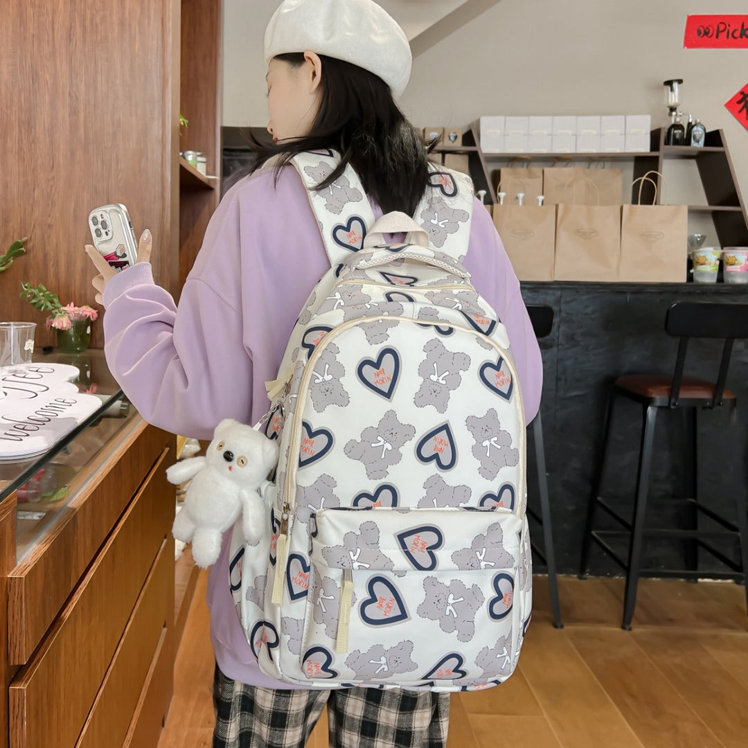 Backpack with Cute Bear Pattern and Functional Compartments Kalsten