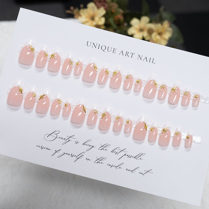 Elegant Tip Press-On Nails with Gold Accents