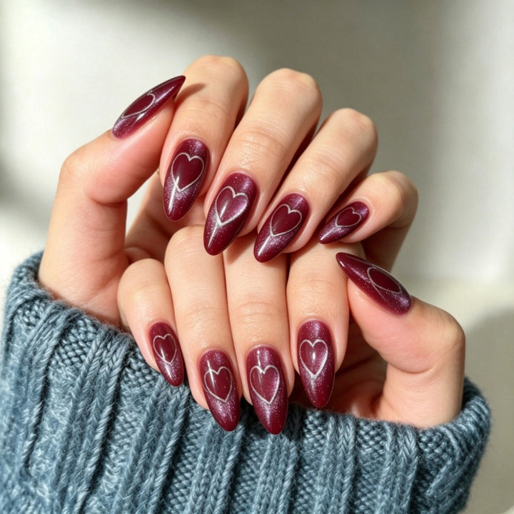 Heart-Decorated Almond-Shaped Press-On Nails Kalsten