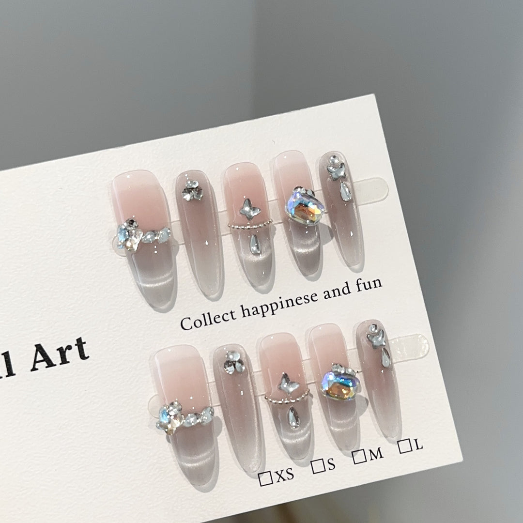Elegant Gemstone-Embellished Press-On Nail Art Set