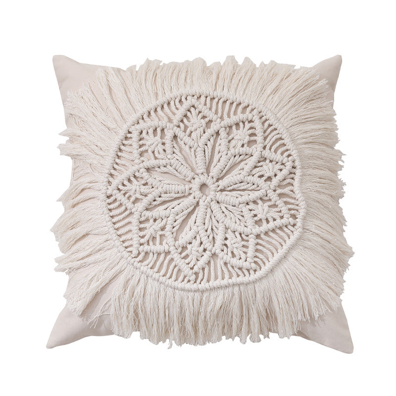 Macrame-Decorative pillow with tassels and hand-knotted Boho structure