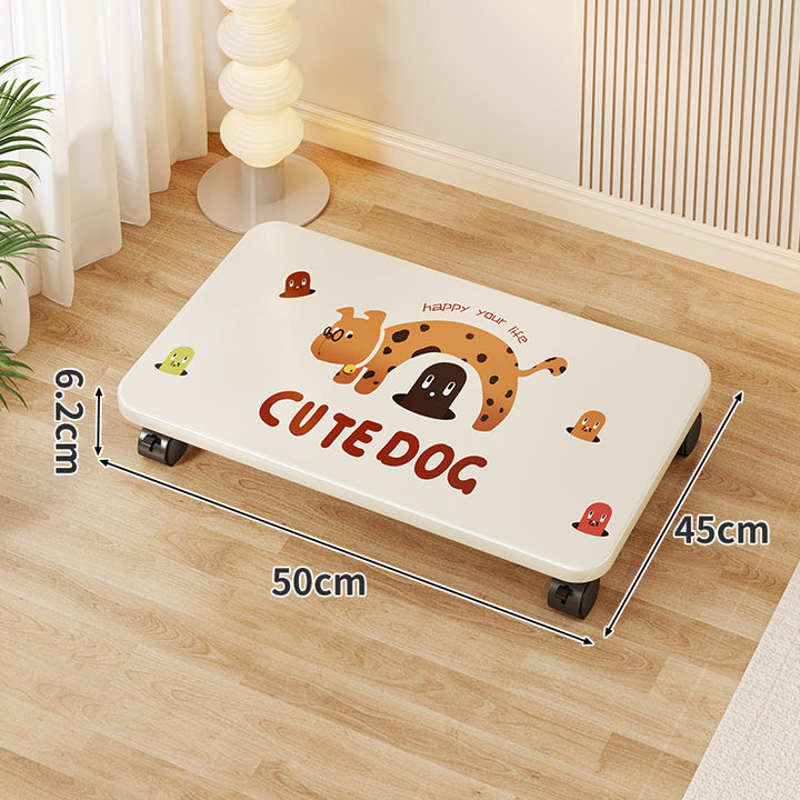 Low-Profile Under-Bed Rolling Storage Platform with Cartoon Top and Locking Casters