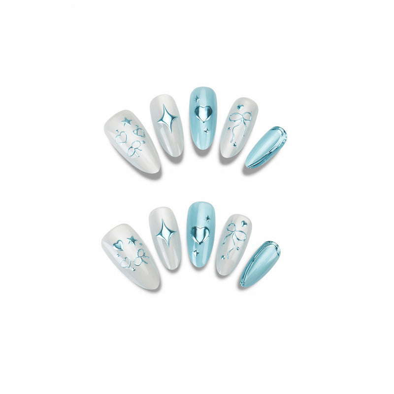 Artistic Press-On Nail Set with Heart and Star Designs Kalsten