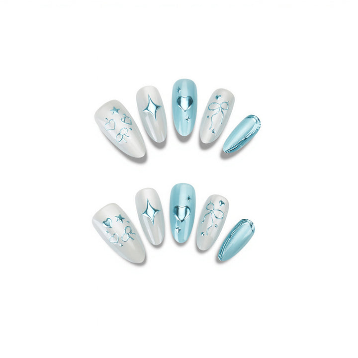 Artistic Press-On Nail Set with Heart and Star Designs Kalsten