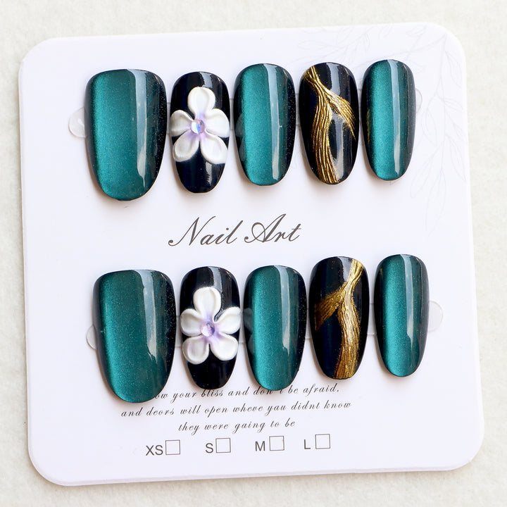 Elegant Press-On Nail Set with Floral Embellishments Kalsten
