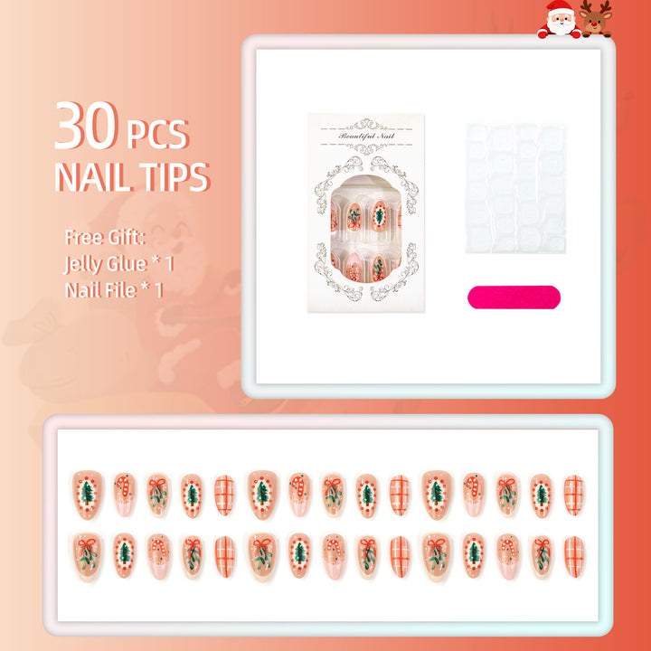 Festive Holiday-Themed Press-On Nail Art Set 1790738838
