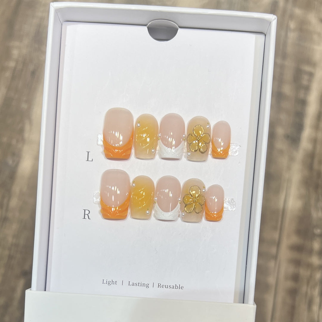 Elegant Stiletto Press-On Nail Set with Floral Accents Kalsten