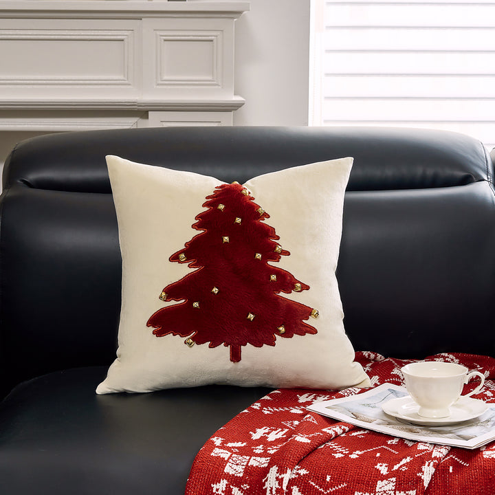 Velvet Embroidered Festive Accent Pillow Cover with Metallic Script