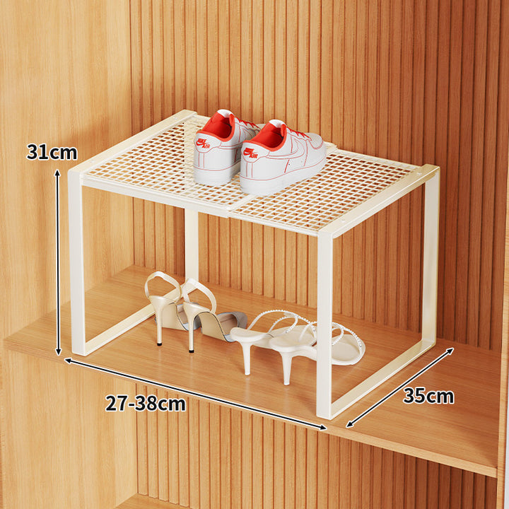 Multi-Tier Metal Mesh Shoe Storage Rack with Open Grid Shelves and Matte Frame